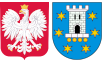 Grafika przedstawia godło Polski i herb powiatu pleszewskiego