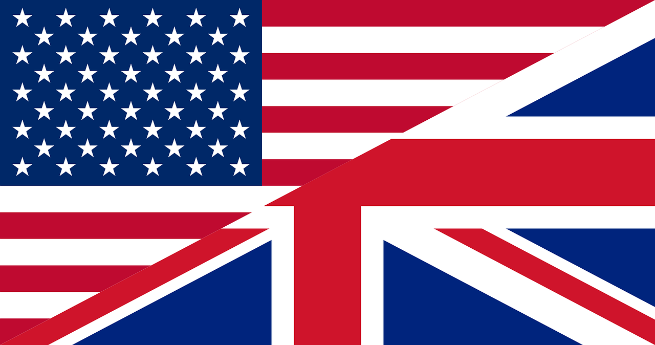 Na grafice flaga USA i Wielkiej Brytanii