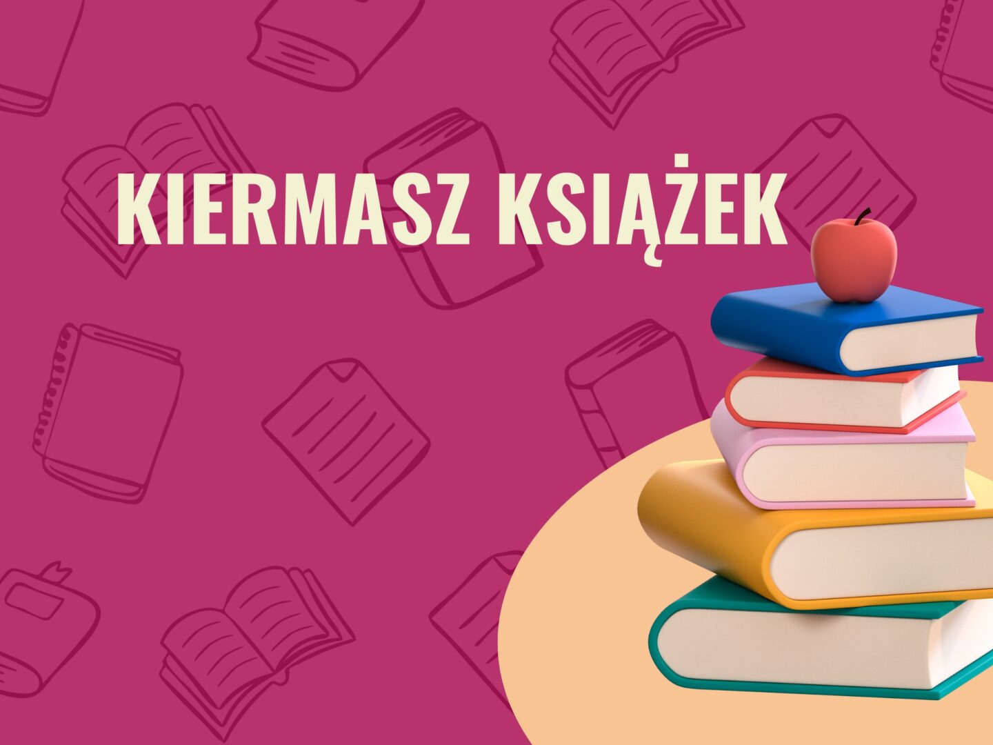 Grafika dekoracyjna prezentująca książki położone jedna na drugą oraz napis "kiermasz książek".