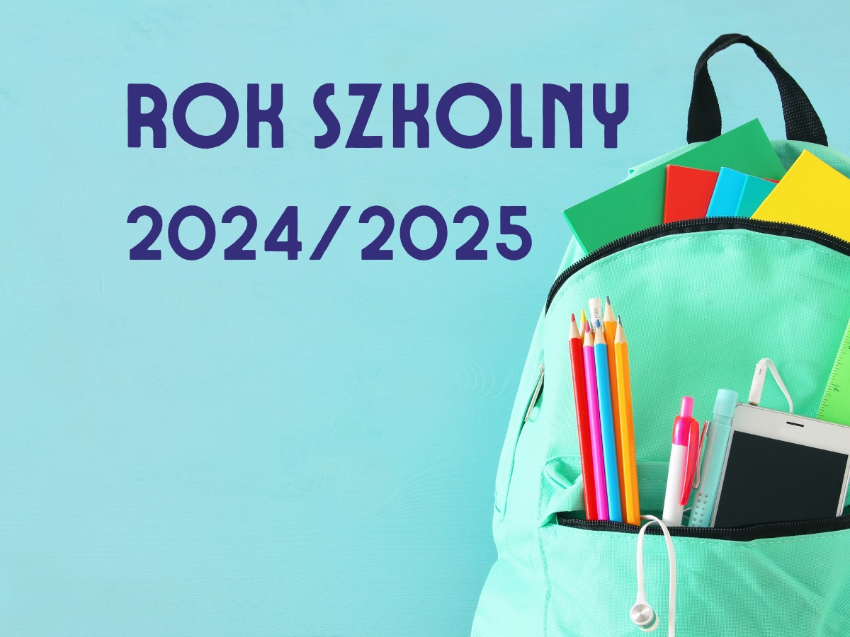 Obrazek dekoracyjny informujący o rozpoczęciu roku szkolnego. Napis na obrazku: Inauguracja roku szkolnego 2024-2025.