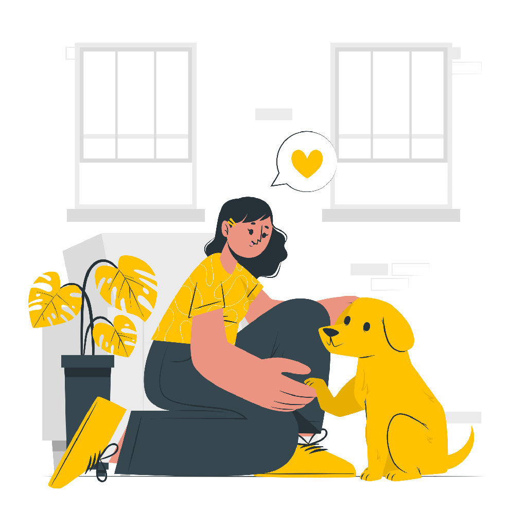 Grafika przedstawiająca rysunkowe postacie psa i jej właścicielki. Na grafice pies podaje łapę dziewczynie.